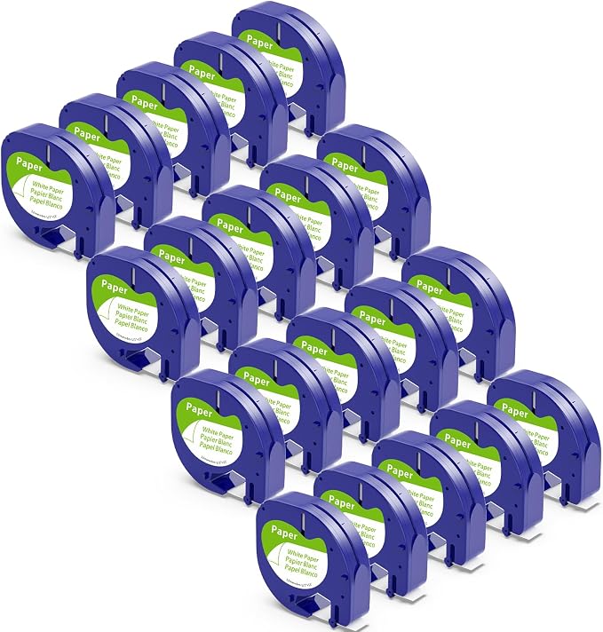 Replace for Dymo Label Maker Refills Compatible with Dymo Label Tape 91330 | 20-Pack 12mm x 4m(1/2" x 13') Self-Adhesive Labeling Tape, Compatible with Dymo Labeler LT-100T LT-100H LT200B Plus QX50