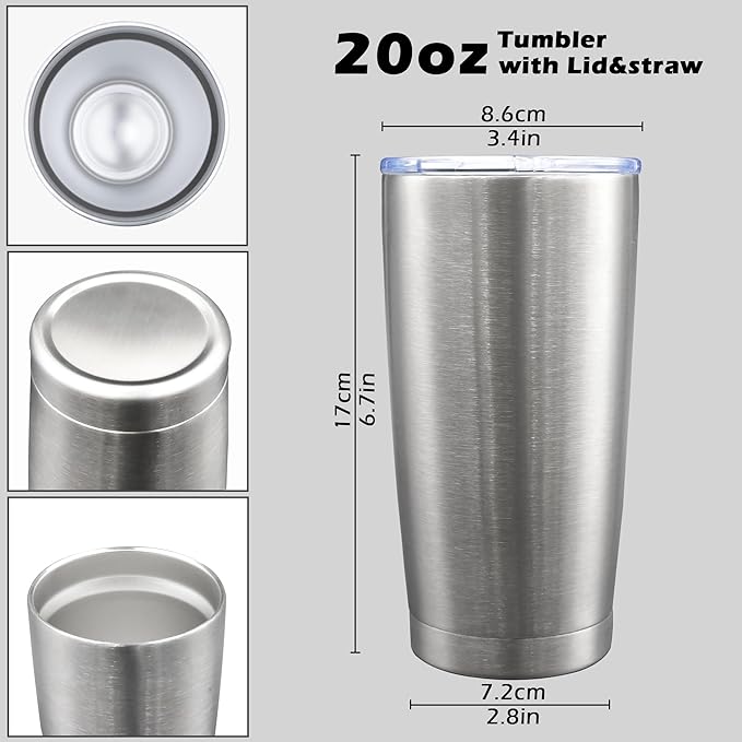 AIANJI 20oz Tumbler Bulk Stainless Steel Tumblers with Lid Vacuum Insulated Double Wall Travel Coffee Mug Powder Coated Tumbler Cup for Hot and Cold Drinks(Stainless Steel, 12 pack)