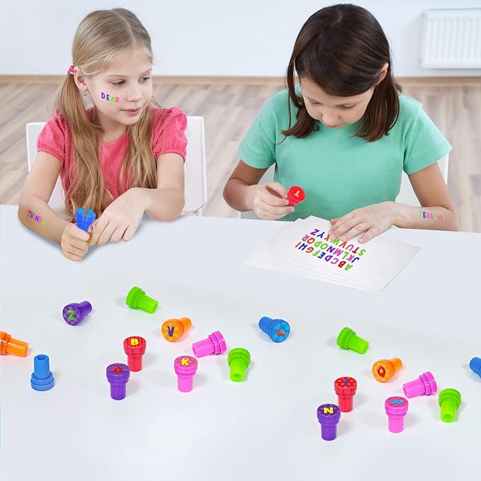 Cinrobiye 24 Pcs Alphabet Stampers Party Favor Set, Cute ABC Letter Stamps for Kids Early Learning, Classroom Rewards, Educational Phonics Toys, Goody Bag Fillers, Preschool Learning Supplies