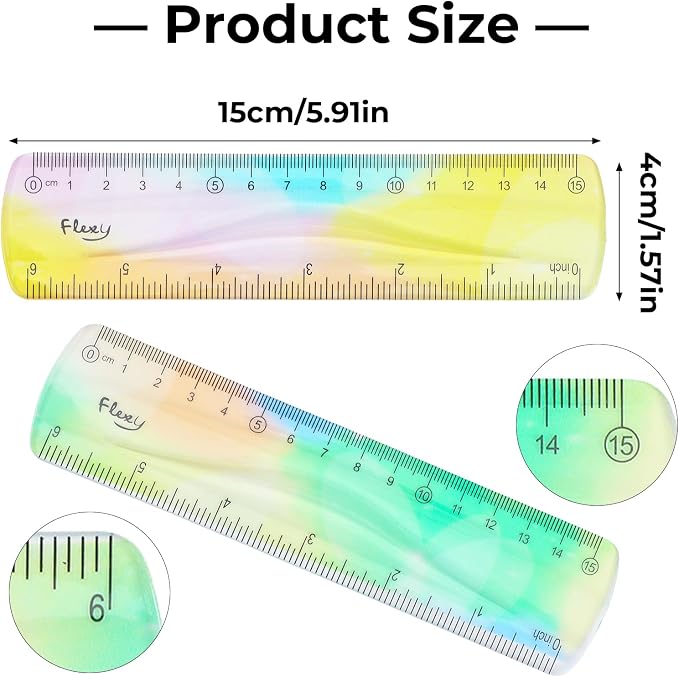 Grevosea 2 Pieces Flexible Rulers 6inch Plastic Ruler with Centimeters and Inches Soft Bendable Ruler for Kids and Adults School Classroom Office Supplies Measuring Tools (Green)