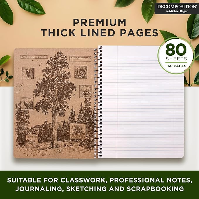 Decomposition Goatbook College Ruled Spiral Notebooks – 9.75 x 7.5 Journal with 160 Lined Pages – Notebooks for School Supplies, Home & Office – 100% Recycled Paper – Made in USA