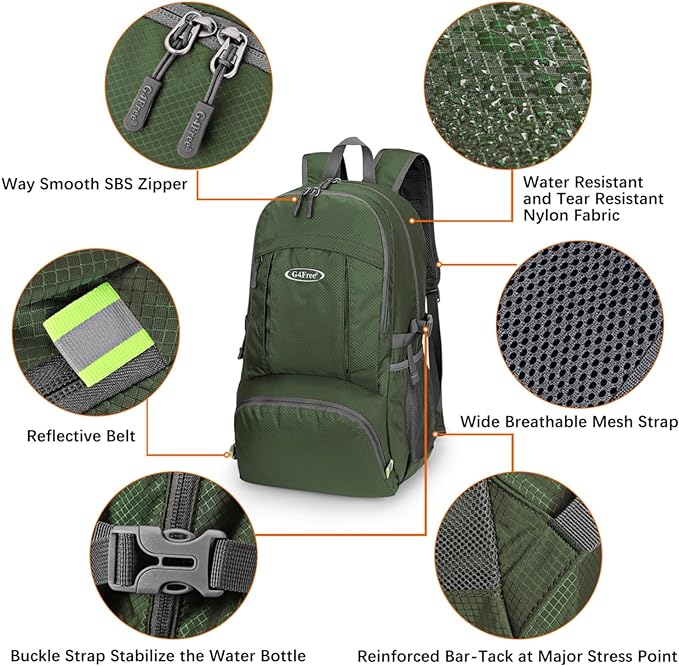 G4Free Lightweight Packable Hiking Backpack, Waterproof Travel Daypack