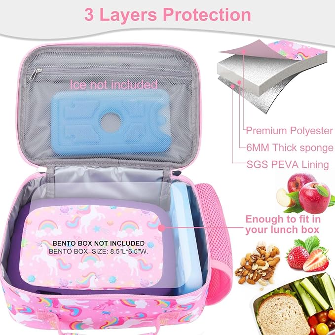 RHCPFOVR Kids Lunch Box for Girls Teens Insulated Lunch Bag Reusable Lunch Tote Kit for School Travel