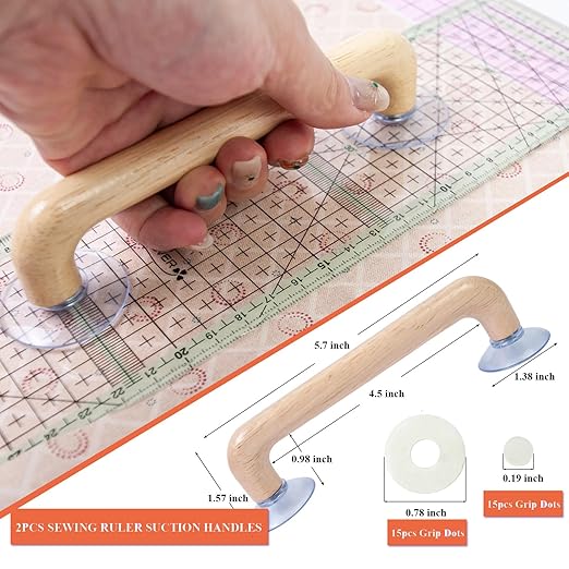 Quilting Ruler Grips, Wooden Handle with Strong Suction Cup Sewing Tools Handle for Quilting Patchwork Ruler Holder, Sewing, Cutting & Crafting Tools for Quilters