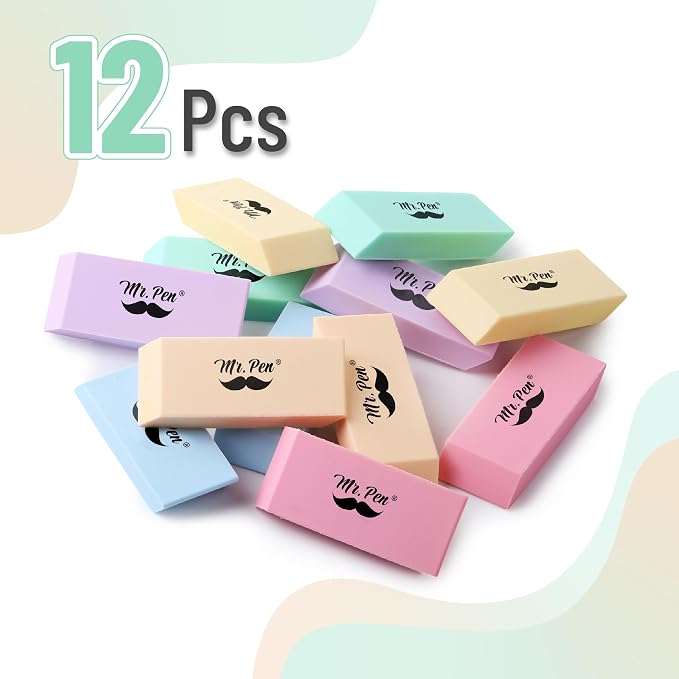 Mr. Pen- Pencil Eraser, 12 Pack, Pastel Colors