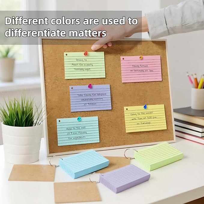 250 Count 3 x 5 Inch Colorful Index Cards, Heavy Duty Neon 250 Sheets Lined Flashcards for Studying, Office & Home Use (Multicolored with Ring B)