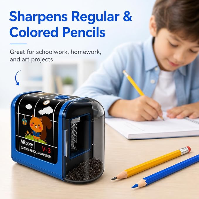 Battery Operated Electric Pencil Sharpener for Kids, Auto Stop Safety Switch, Fast Pencil Sharpener for No.2 and Colored Pencils, Portable Desk Sharpener for School, Home, Office, Blue
