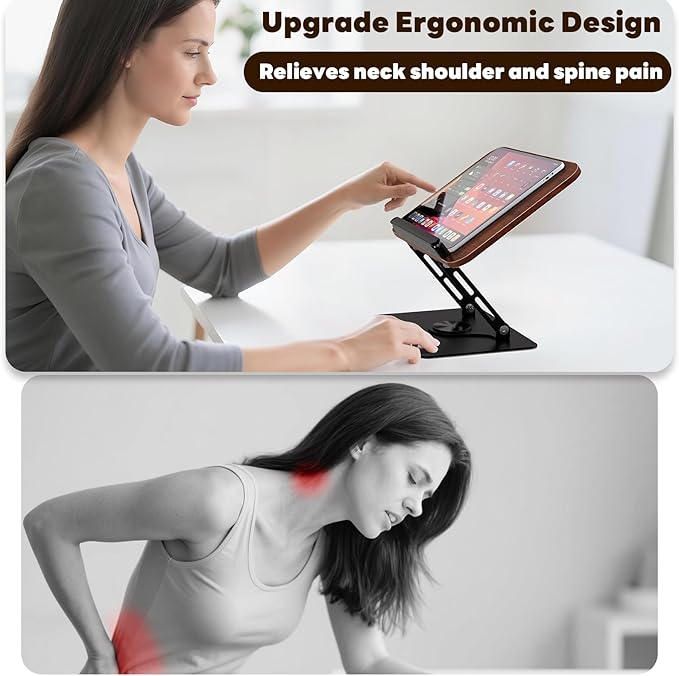 Abiglifty Book Stand for Reading,Adjustable Book Holder with 360° Rotating Base,Foldable Book Holder Stand for Cookbook,Textbook,Tablets, Laptops (Dark Wood)