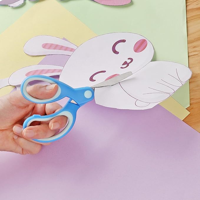 Asdirne Left Kids Scissors, Safety Children Scissors with Blunt Tip Stainless Steel Blades and Soft Grip, Great for Home and School, Assorted Color, 13.5cm, 3 Pack