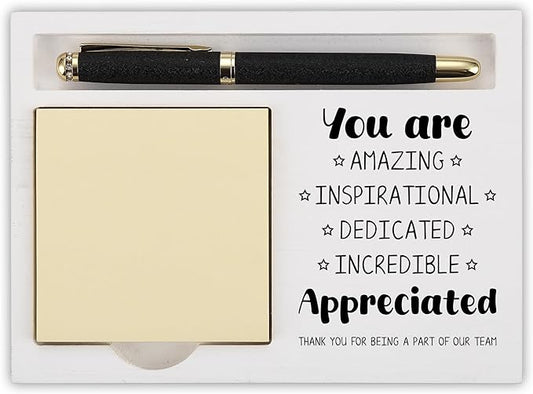 Inspirational Desk Note Holder with Printed Appreciation Message, Thoughtful Gift for Coworkers, Employees, Teachers, Nurses, Office Desk Organizer for Women Men, White Wood Note Pad Tray - FTB313