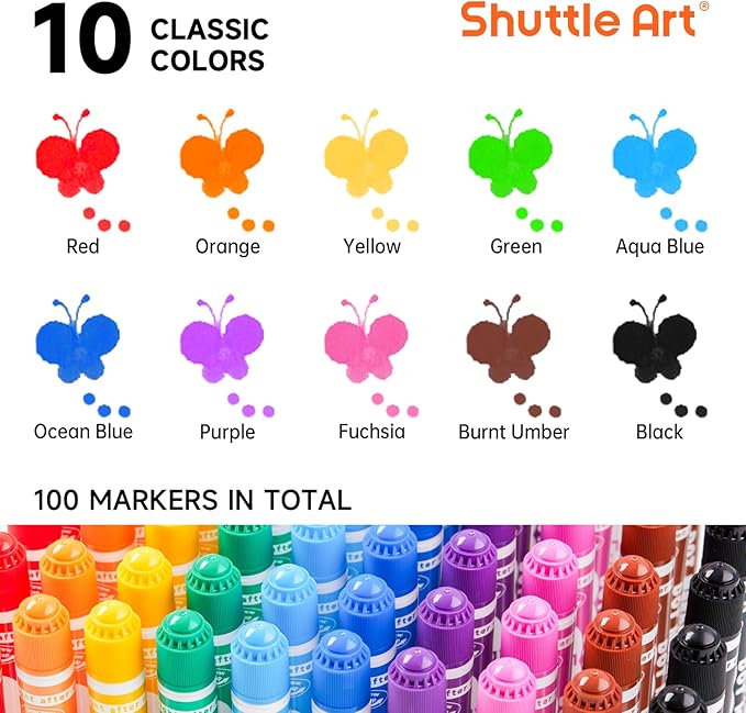 Shuttle Art 100 Pack Dot Markers, 10 Colors x 10 Sets Washable Bingo Daubers, Fun Art Supplies for Kids and Preschoolers, Non Toxic Water-Based