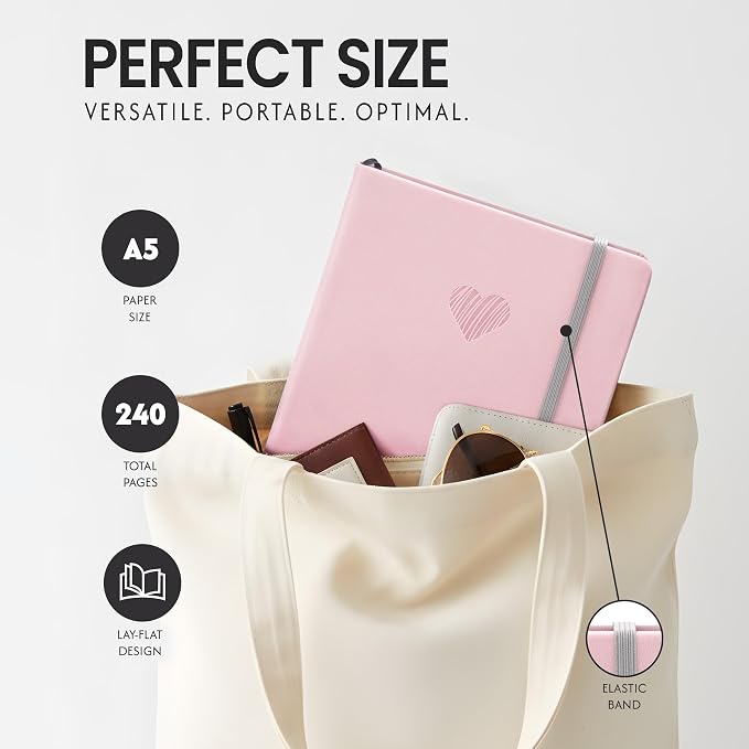EVERLINEA 5.6” x 8.3” Embossed Heart A5 Hardcover Notebook, 240 Lined Pages, Powder Pink