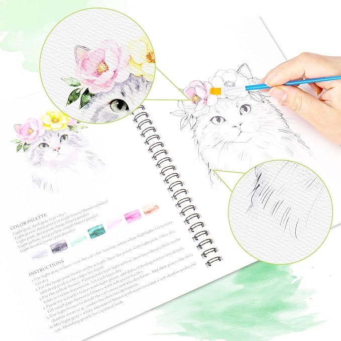 watercolor workbook - 13 Different Patterns of Original DIY Designs | water color book set| Watercolor Paint Set (including a 36-colors palette and brushes), suitable as an exploration gift for adults and teenagers (flowers & animals)