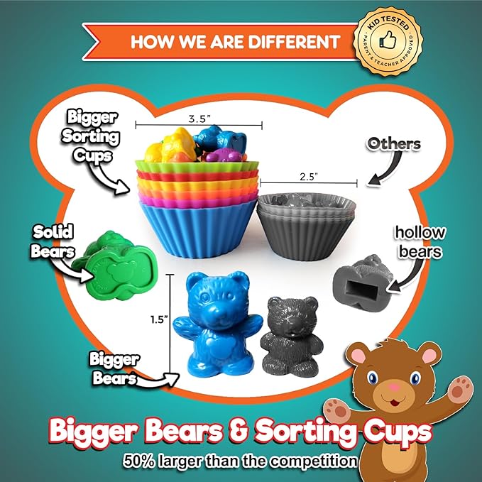 Deluxe Counting & Sorting Bears Game Set - Montessori Fine Motor Learning Jumbo Toys with Stacking Cups, 60 Preschool Math Manipulatives, 2 Toddler Games Dice, Toy Storage & Activities eBook