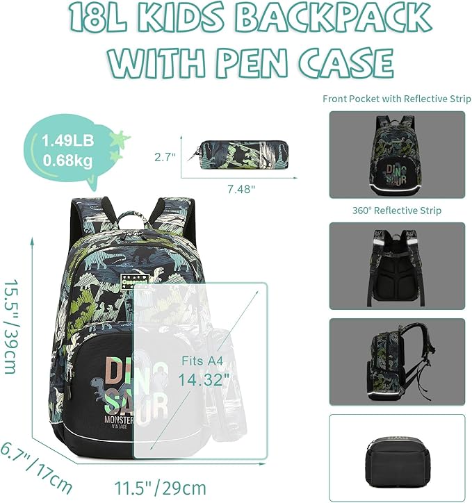 Cusangel Dinosaurs Backpack for Girls Boys,5-10 Ages in Elementary and Toddler School,Backpack for Daycare kids,18L