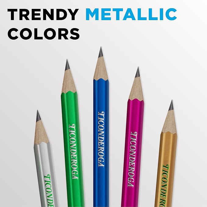 Ticonderoga Wooden Pencils, Pre-Sharpened, #2 HB Soft, Metallic Colors, 10 Count