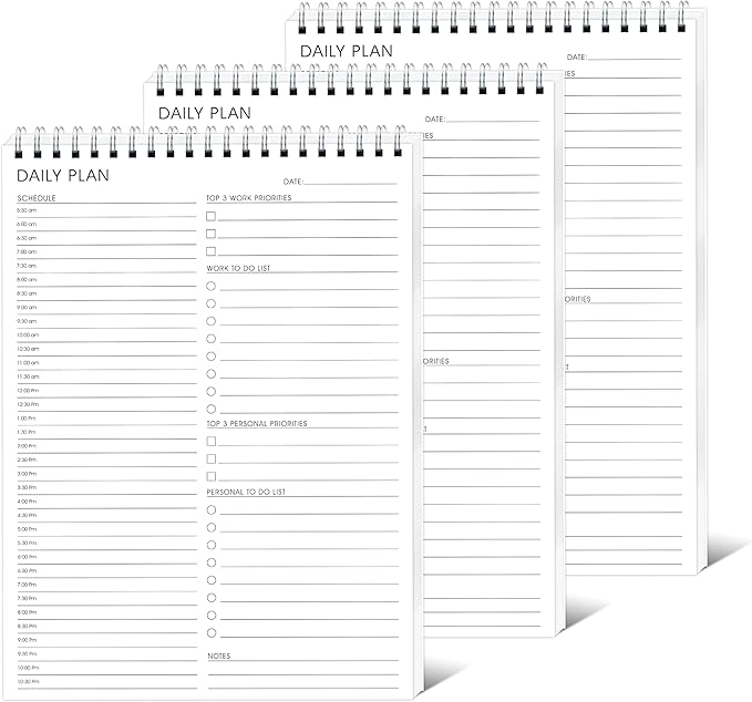 3PC Daily Shedule Planner Hourly Appointment Planner Personal Organizer with Work To-Do List, Priorities 6.5 x 9.8