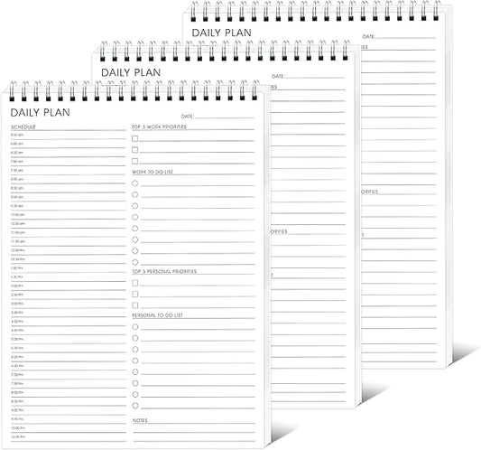 3PC Daily Shedule Planner Hourly Appointment Planner Personal Organizer with Work To-Do List, Priorities 6.5 x 9.8