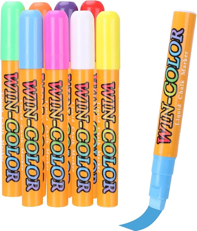 8 Pack Jumbo Window Markers for Cars 10mm Liquid Chalk Pens Erasable,Chalk Markers 8 Colors, 3-In-1 Tips,Window Chalk for Glass, Chalkboards,Menu,Bistro Chalk