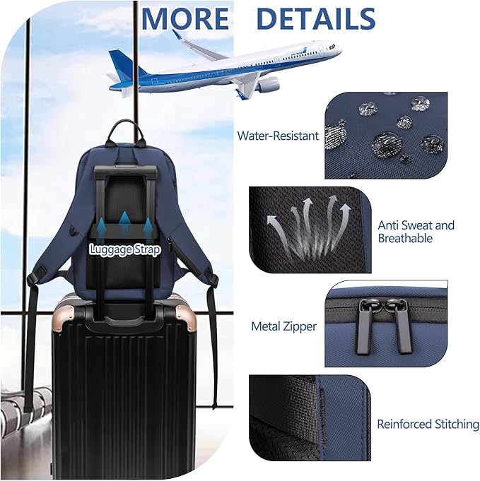 Business Backpack for Men Lightweight Commute Laptop Backpack Anti-Theft Water Resistant Backpack for 17.3 Inch Computer for Daily Office Work with Small Bag (Blue, 17.3")