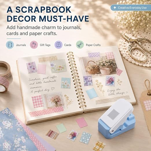 CYFUN DESIGN Stamp Punch, Stamps Cutter, Postage Stamps Edge Paper Punch, Perforated Craft Punches for Junk Journal & Scrapbooking, Stackable Design with Alignment Cutout for Precise Positioning(Blue)