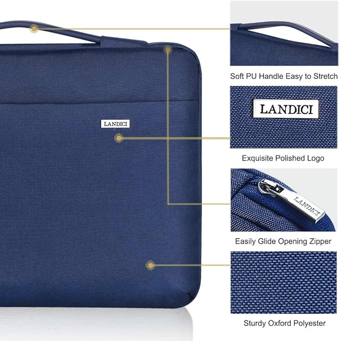 LANDICI 360°Laptop Sleeve Case 14 15 Inch Compatible with MacBook Air 15 M2/M3/M4 2022-2025, MacBook Pro 15, Hp chromebook 14, Waterproof Computer Bag Cover with Handle, Blue