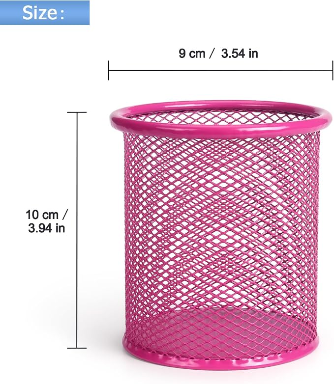 Tamaki Pen Holder Cup for Desk, Wire Mesh Pencil Cup Holder, Pink | Pen Cup for Desk Office Pen Organizer