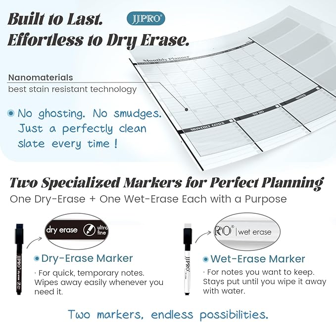 JJPRO Dual-Layer Black Dry Erase Desk Mat,Large Multi-Use Dry Erase Desk Calendar,Dry Erase Desk Pad,Double-Sided Faux Leather Desk Pad,Reusable Large Mouse Pad for Office, Home-16"x34"