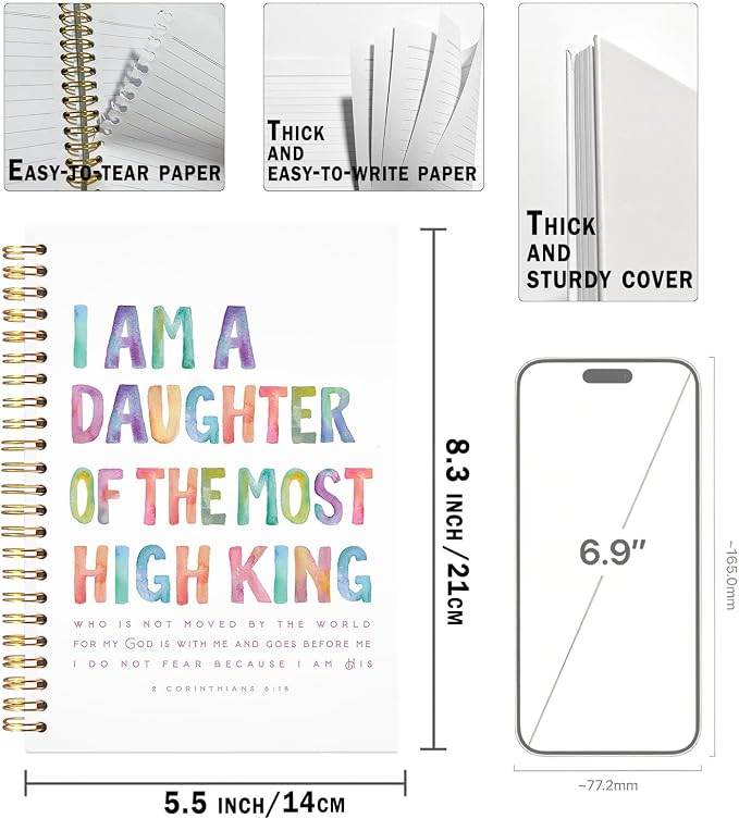 UTELKA I Am Daughter of the Most High King Notebook, Boho Christian Spiral Notebook, Boho Journal Notebook, Bible Study Journal Church Notebooks, Religious Gifts Inspirational Gifts for Women 5.5x8.3