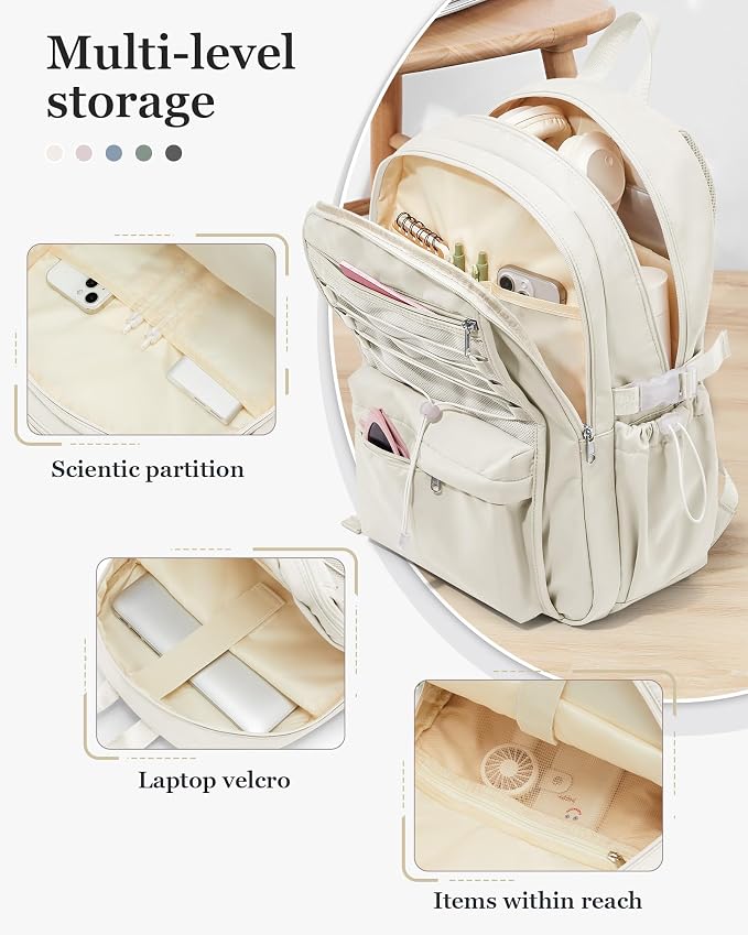 suwasp College Backpack for Women, Waterproof Laptop Backpack Fits 15.6 Inch Laptop, School Bookbag with Water Bottle Pocket, Anti Theft Work Backpack for College, Travel, Commuter