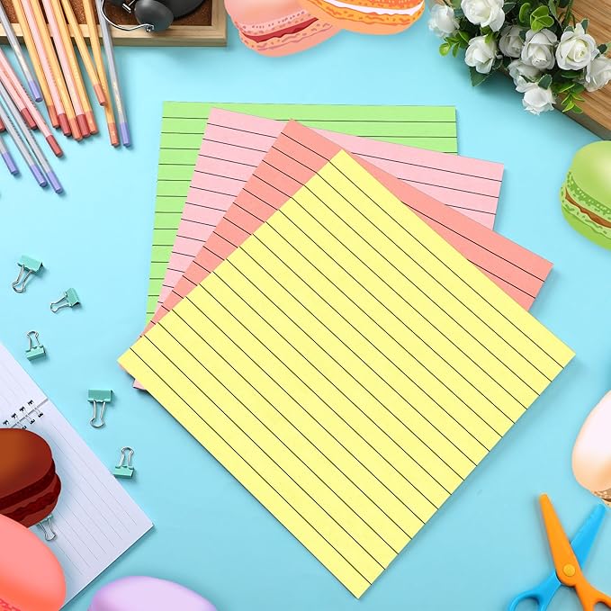 Qeeenar 8 Pads Big Sticky Notes 11 x 11 Inch Lined Jumbo Large Sticky Notes for Wall,Giant Strong Power Memo Square Post for Office, 25 Sheets/Pad(Pastel Color)