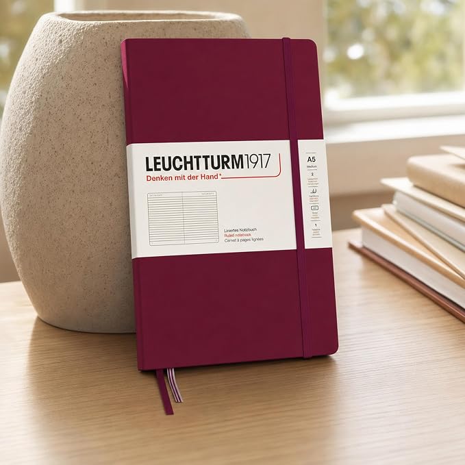 LEUCHTTURM1917 - Notebook Hardcover Medium A5-251 Numbered Pages for Writing and Journaling (Port Red, Ruled)