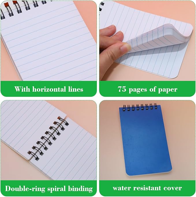 12 Pack mini Spiral Steno Pads,3x5 Inch Small Notepads, Small Pocket Notebooks, College Ruled Lined Note Pads For Kids Adults Outdoor,Home,School,Office,75 Sheets/150 Pages (Blue)