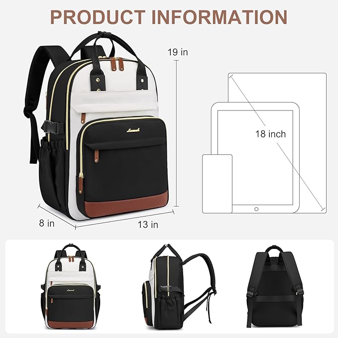 Laptop Backpack for Women Bag: 18 inch Backpacks with Pouch Pocket for Large Capacity Cup Travel Waterproof Bookbag Anti-theft College Casual Work Book Bags for Teacher Nurse Black Beige