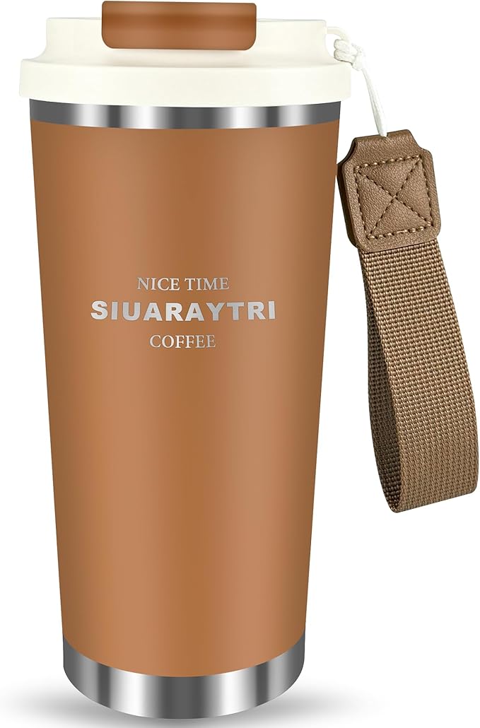 20oz Tumbler Stainless Steel Vacuum Insulated Coffee Travel Mug Reusable Iced Coffee Cup Hot Coffee Travel Mug with lid and straw Cupholder Friendly Leak-Proof BPA Free (Brown)