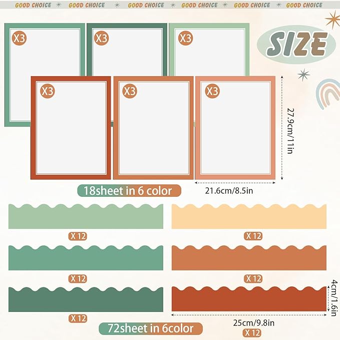 90 Pcs Science Fair Board Supplies Include 72 Trim Scalloped Bulletin Borders 18 Presentation Board Subtitles for Classroom Office Display(Bohemia)
