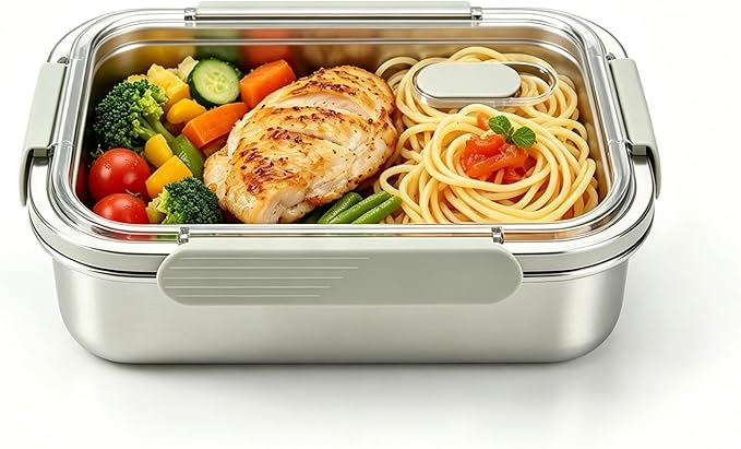 Stainless Steel Food Storage Containers with Leak-Proof Latching Lid, Reusable Bento Lunch Box for Snacks & Meal Prep, Oven/Dishwasher/Freezer Safe, Silver, 22oz
