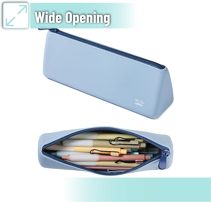 Mr. Pen- Silicone Pencil Case Pouch, Muted Blue, Aesthetic Triangular Design, Multipurpose, Aesthetic Pencil Case Small, Silicone Makeup Bag, Back to School Supplies