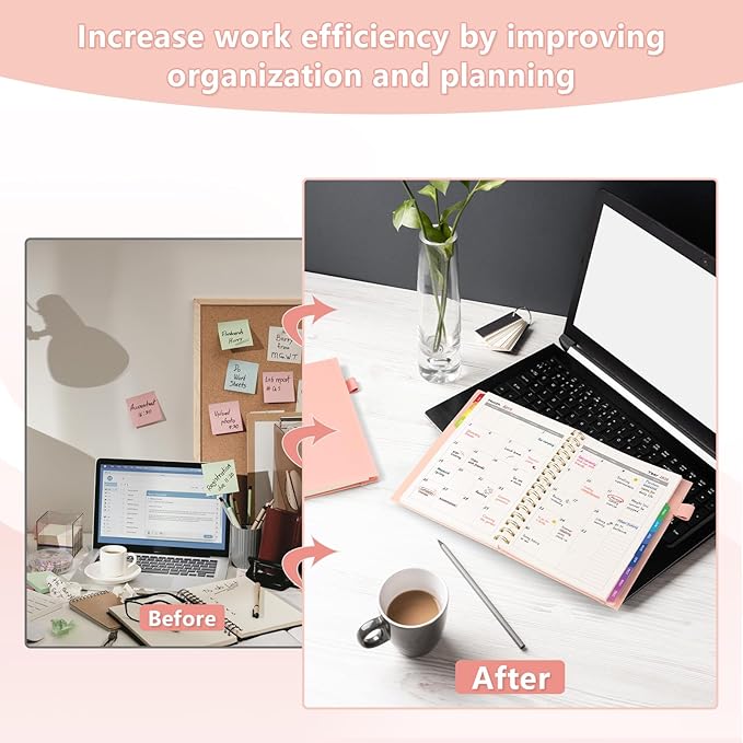 EMSHOI Undated Planner, Weekly and Monthly Calendar, 53 Weeks and 12 Months, A5 (6.38" x 8.35"), 100GSM Thick Paper, PVC Cover, Monthly Tabs, Note Pages, Start Anytime