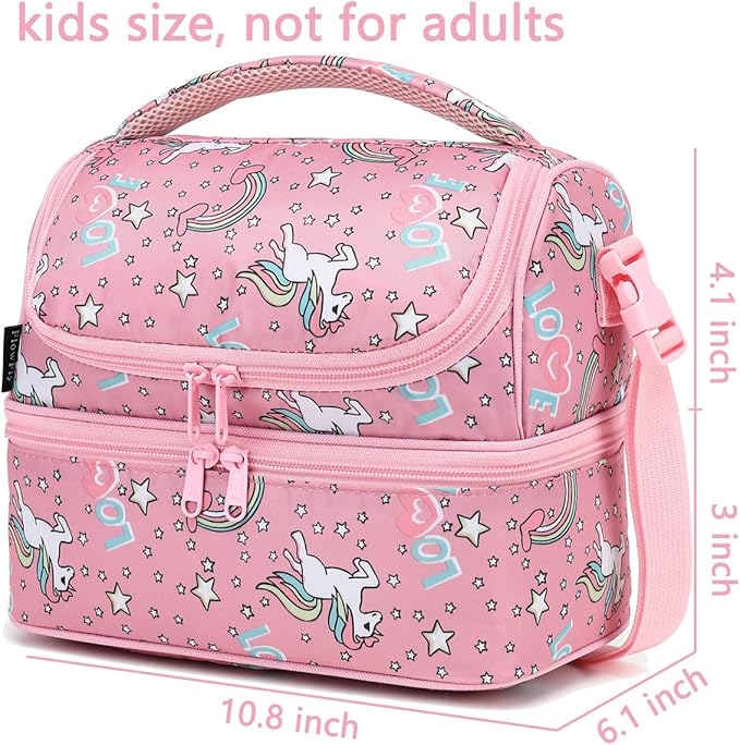 FlowFly Double Decker Cooler Insulated Lunch Bag Large Tote for Boys, Girls, Men, Women, With Adjustable Strap (Red-Unicorn)