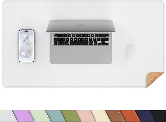 AFIING Cork Desk Mat 31.5" x 17", Waterproof Dual-Sided Cork & PU Leather Desk Pad, Non-Slip Desk Protector for Home Office, Workspace Setup & Gaming (White)