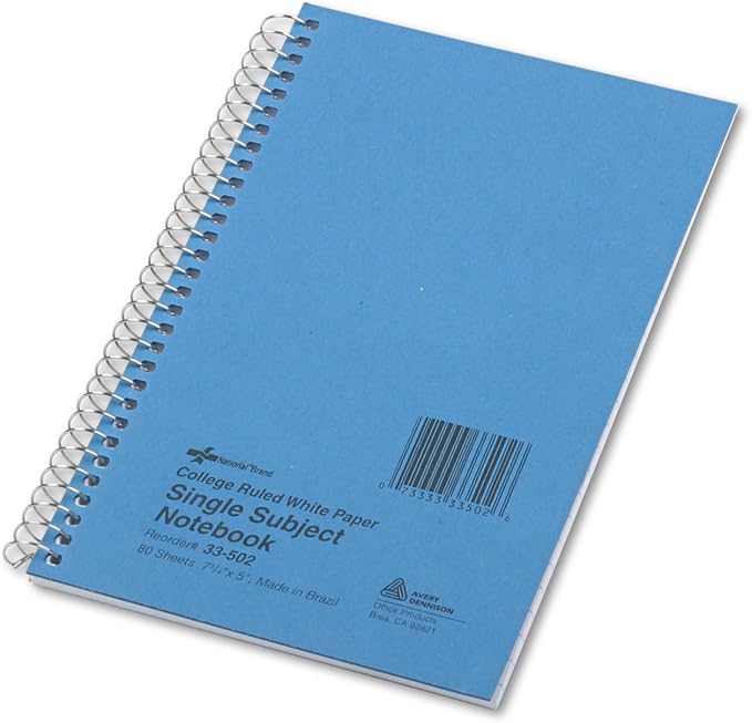 Rediform National Kolor Kraft Cover Notebook, College Ruled, Blue, 1 Subject, 7.75" x 5", 80 Sheets (33502)