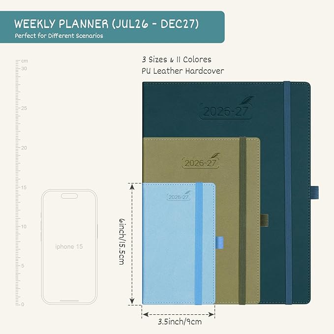 BEZEND Pocket Planner 2026-2027 Weekly and Monthly (3.5" x 6") 18 Months Small Academic Calendar (Jul 26-Dec 27) Ideal for Students, Work & Home, Storage Pocket, PU Leather Hardcover -Red