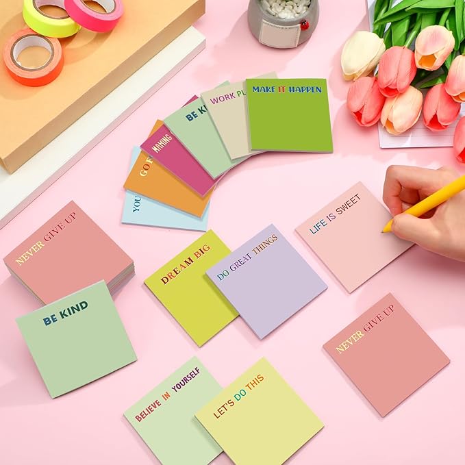 Yinder 24 Pcs Inspirational Sticky Notes Cute Motivational Sticky Notes Pad End of Year Employee Appreciation Gifts Bulk for Teacher Nurse Coworkers Office Supplies 3 x 3'' (Motivational,Macaroon)