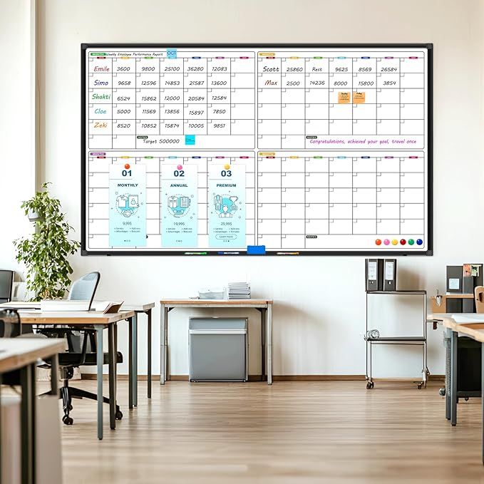Large Dry Erase Calendar for Wall 72" x 40", 4 Month Whiteboard Calendar Dry Erase for Wall, Black Aluminum Frame Bulletin Board for Office Home and School