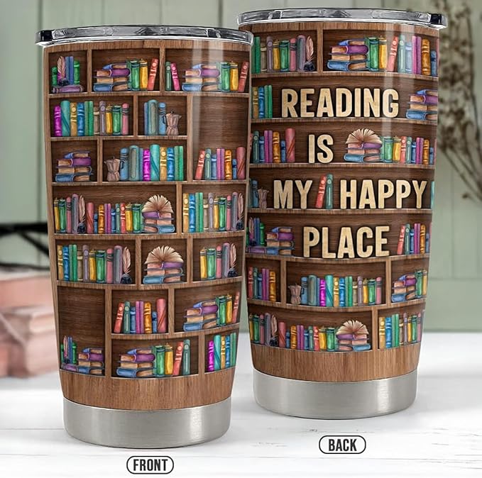 SANDJEST Book Lovers Tumbler Bookshelf 20oz Tumblers with Lid Gift for Librarian Book Lover Women Readers Bookworm Christmas Holiday Birthday