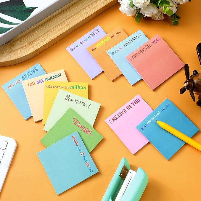 Yinder 24 Pcs Inspirational Sticky Notes Cute Motivational Sticky Notes Pad End of Year Employee Appreciation Gifts Bulk for Teacher Nurse Coworkers Office Supplies 3 x 3'' (Thank You,Elegant Color)