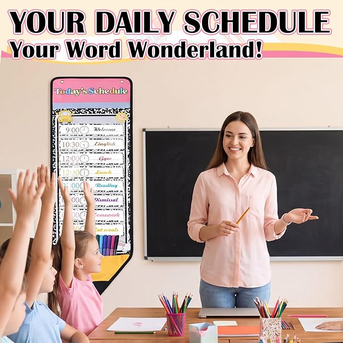 Marspark Daily Schedule Pocket Chart 8+1 Classroom Visual Schedule with Dry Eraser Card Reusable Reversible Chart Welcome Back to School Decorations for Classroom Home Office School Activity