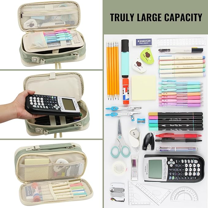 JOINPRO Large Capacity Pencil Case, 4 Compartment Pen Pouch Organizer with Double Zipper, Storage Bag for School, Office, Teen Girl Boy Men Women