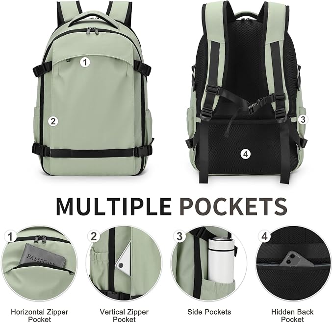 Travel Backpack for Women Men Lightweight Laptop Daypack Green | fit 5.6" Laptop,TSA Approved Carry on Bag, Personal Item Travel Backpack